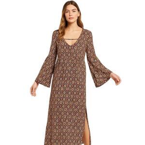 NEW Small POL Maxi Dress Cotton Bell Sleeve V-Neck & Strap Blue Red Yellow White